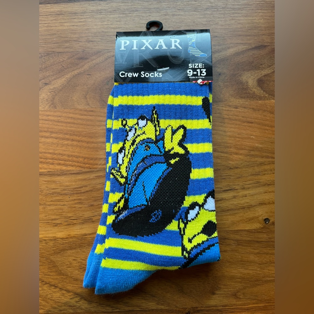 Pixar alien Vibrant Blue and Yellow Casual Crew Socks with Dynamic Design